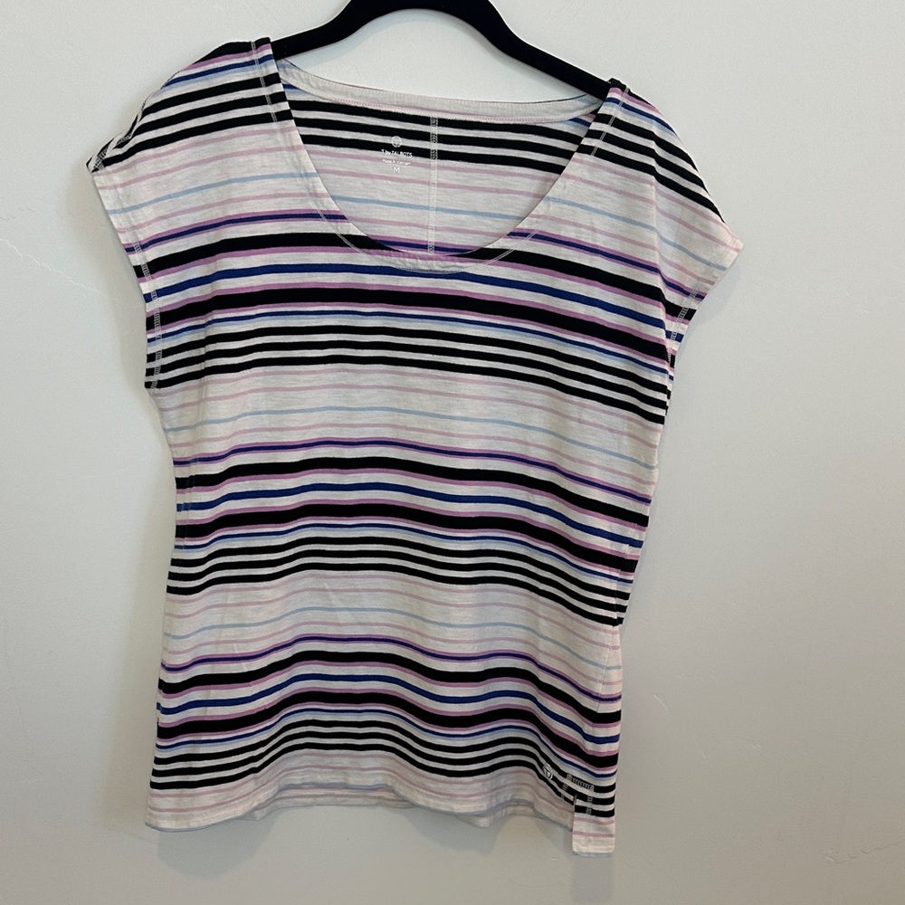 T by Talbots Multicolor Striped Short Sleeve Active Tee blue/purple Size Medium